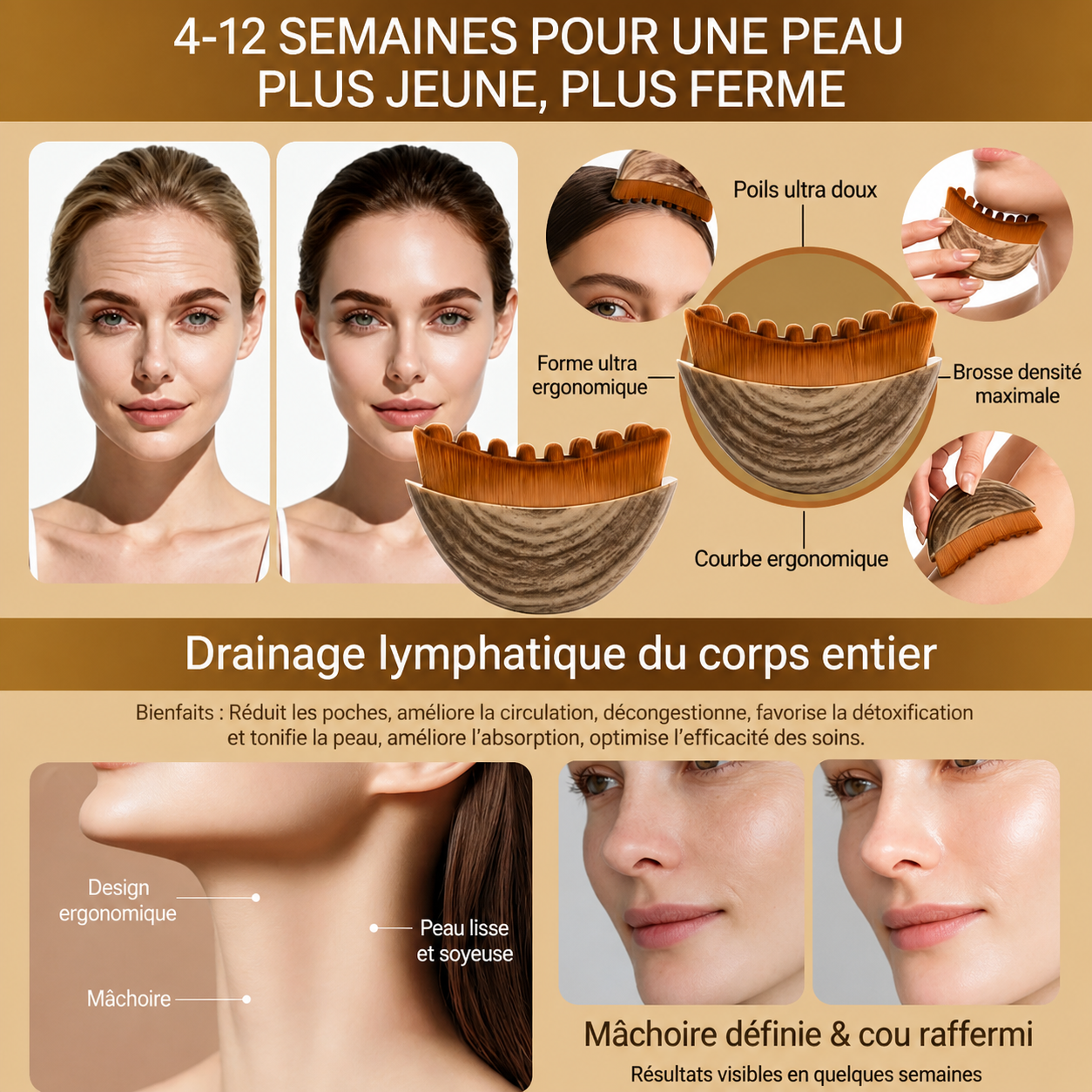Brosse Sculptante Visage – Drainage Lymphatique & Effet Lifting